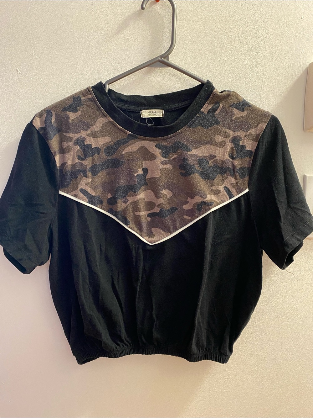 Ardene Black Crop Top with Camo Yoke